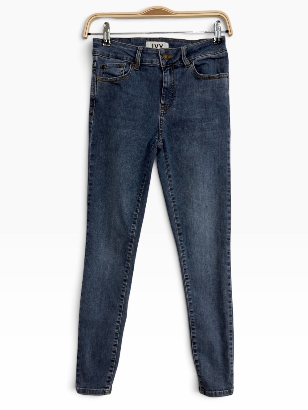 IVY Dark Blue Mid Rise Skinny Jeans Size 27 Classic Five Pocket Stretch Denim